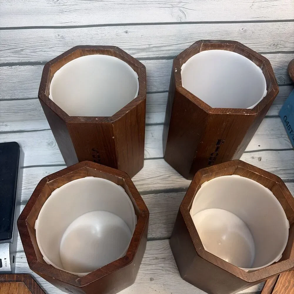 Vintage Republic Wooden Canister Set Plastic Lined Coffee Flour Sugar Tea